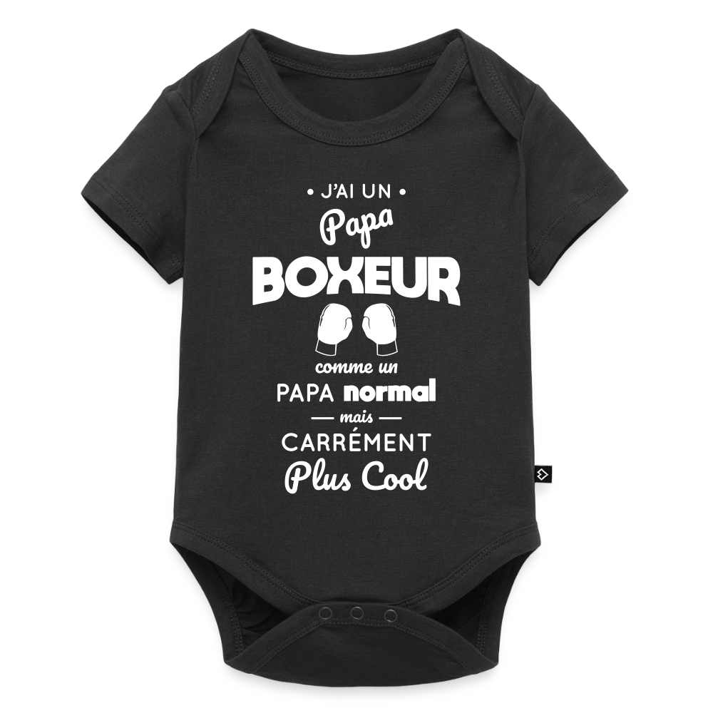 Body Bébé bio manches courtes - J'ai un papa boxeur - noir