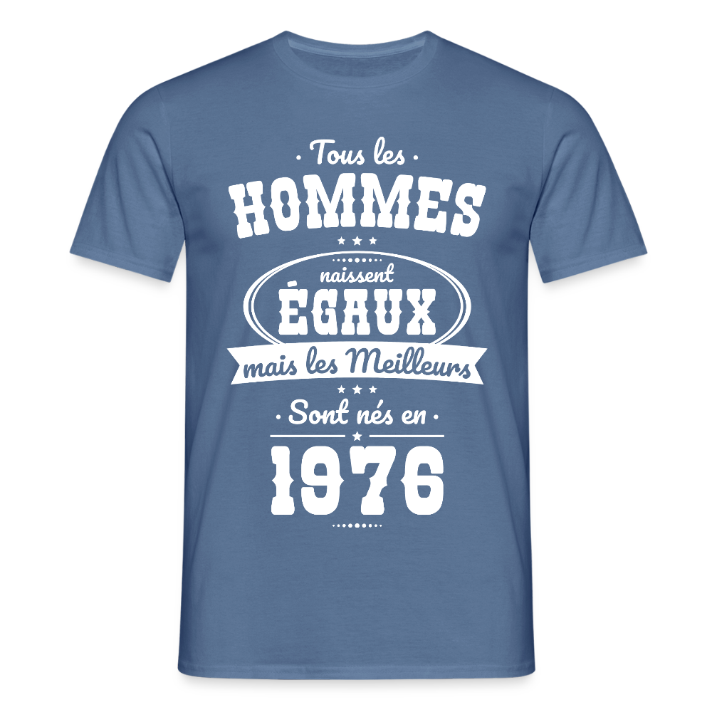 T-shirt anniversaire homme 50 ans – Les meilleurs sont nés en 1976 - bleu pigeon 