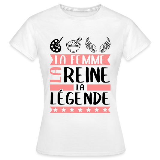 T-shirt femme coloris clair Arielle rébus – La femme, la reine, la légende - blanc