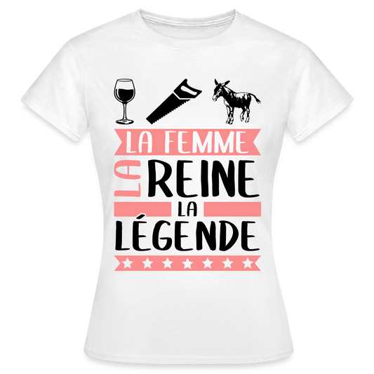 T-shirt femme coloris clair Vinciane en rébus – La femme, la reine, la légende - blanc