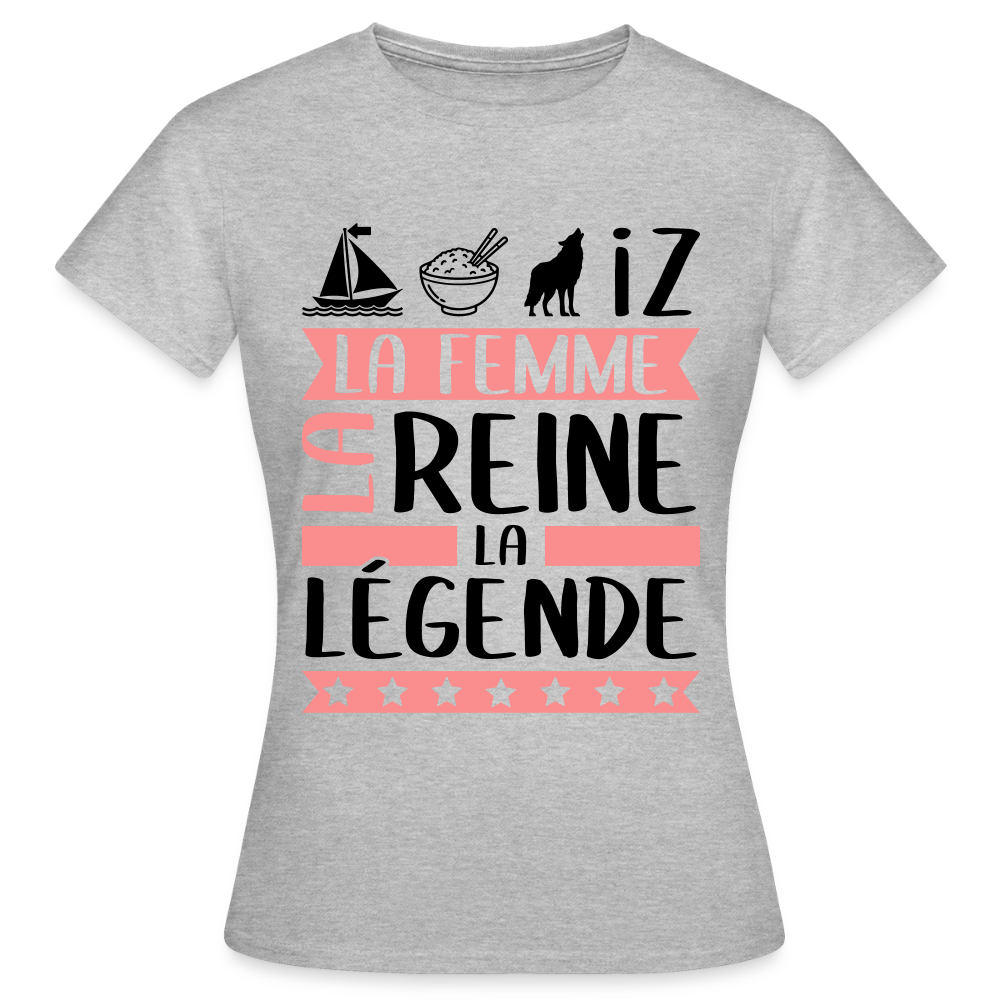 T-shirt femme coloris clair Marie-Louise rébus – La Femme, la reine, la légende - gris chiné