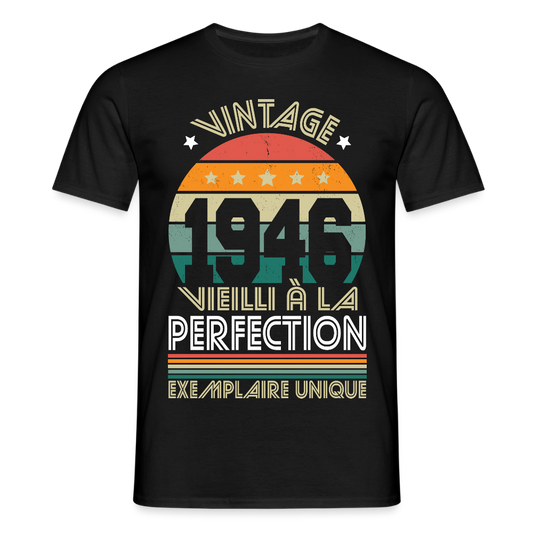 T-shirt anniversaire homme 80 ans – Vintage 1946 - noir