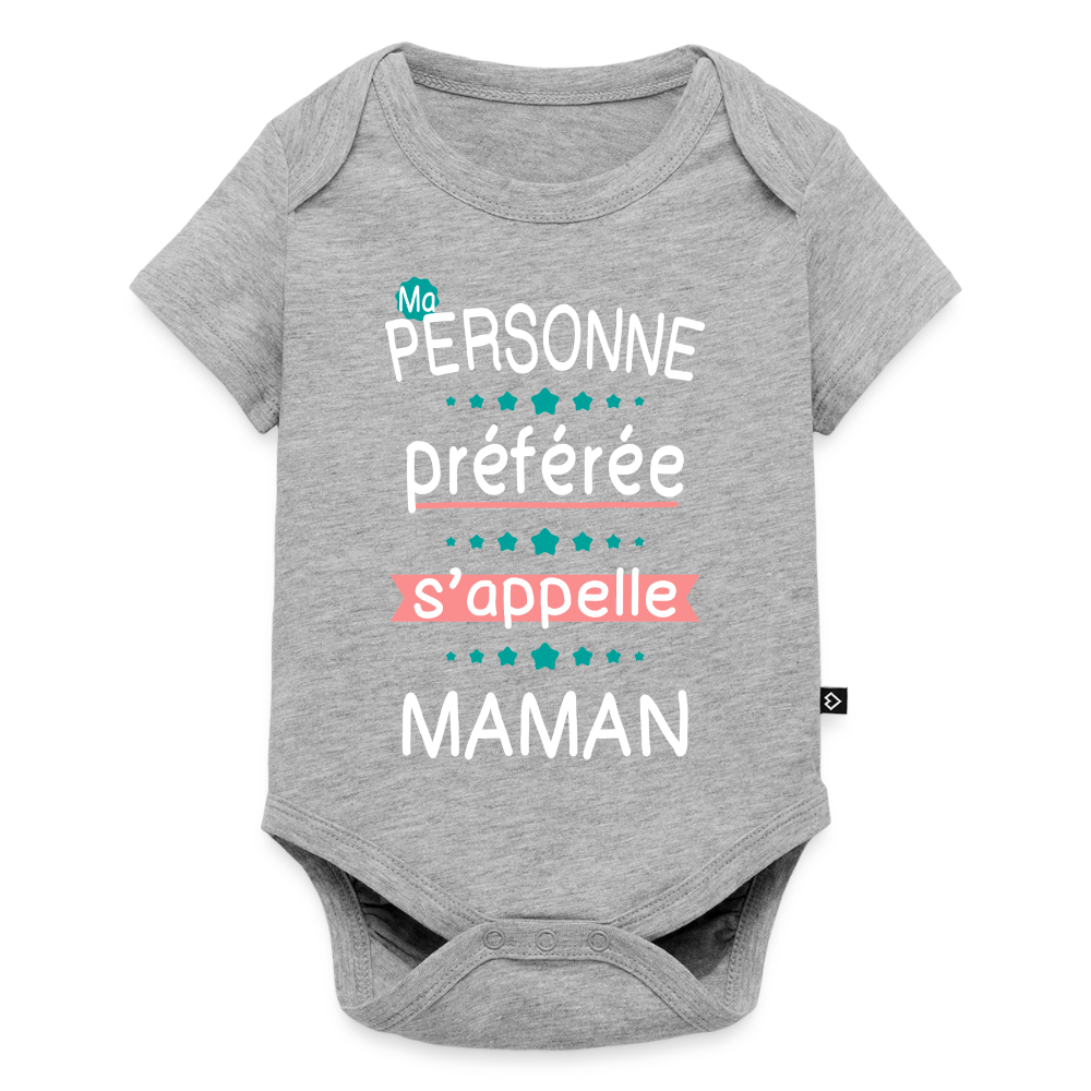 Body bébé bio manches courtes impression rose - Personne préférée Maman - gris chiné