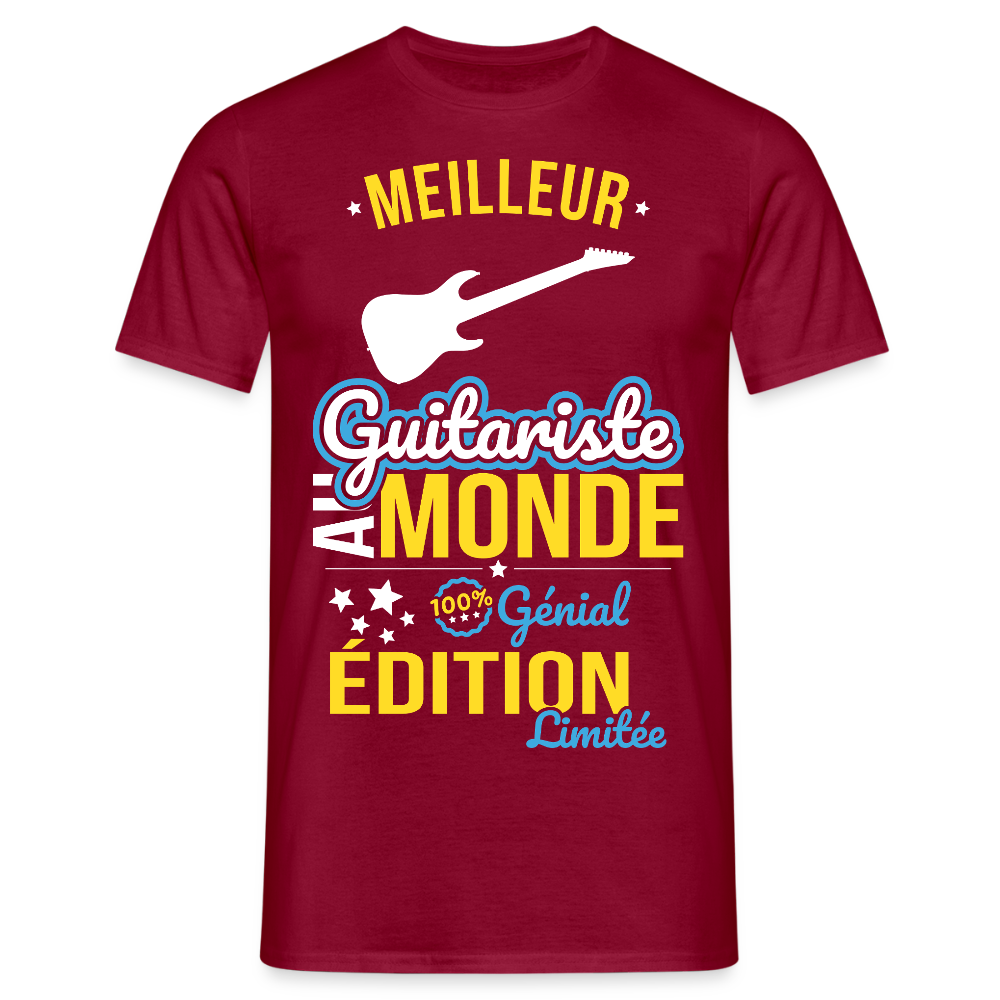 T-shirt Homme - Meilleur Guitariste au monde - 100% génial - rouge brique