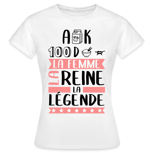 T-shirt femme coloris clair Alexandra rébus – La femme, la reine, la légende - blanc