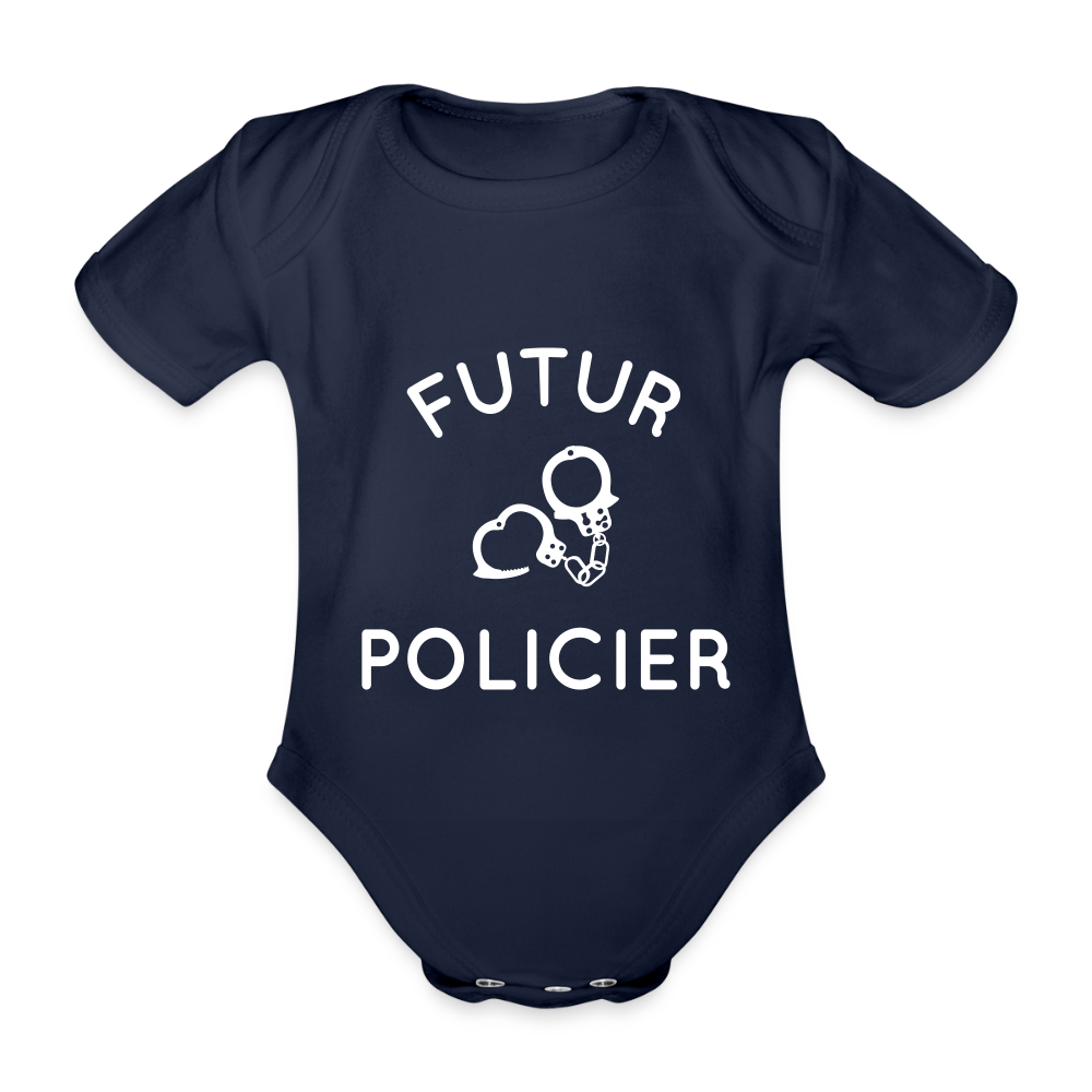 Body Bébé bio manches courtes - Futur policier - marine foncé