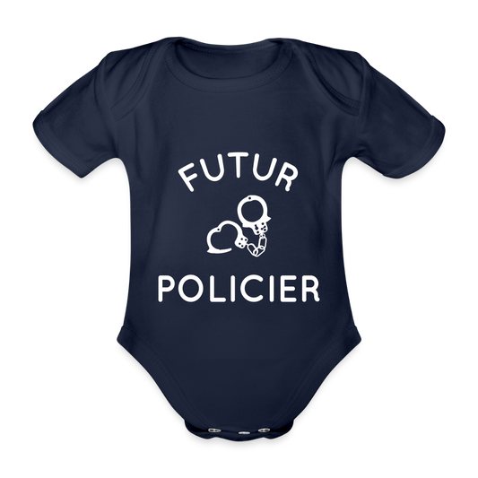 Body Bébé bio manches courtes - Futur policier - marine foncé