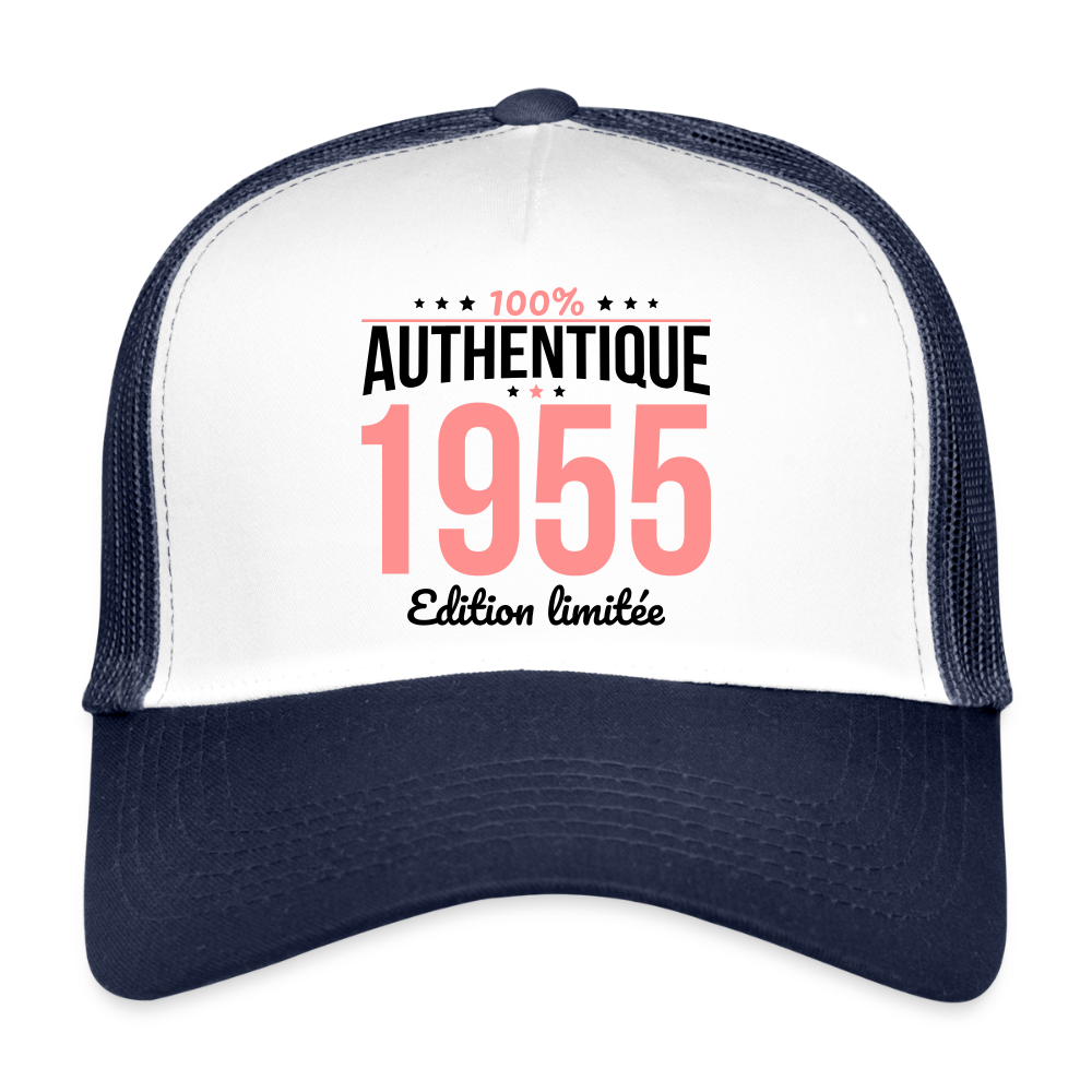 Casquette Trucker - Anniversaire 70 Ans - 100% Authentique 1955 - blanc/marine