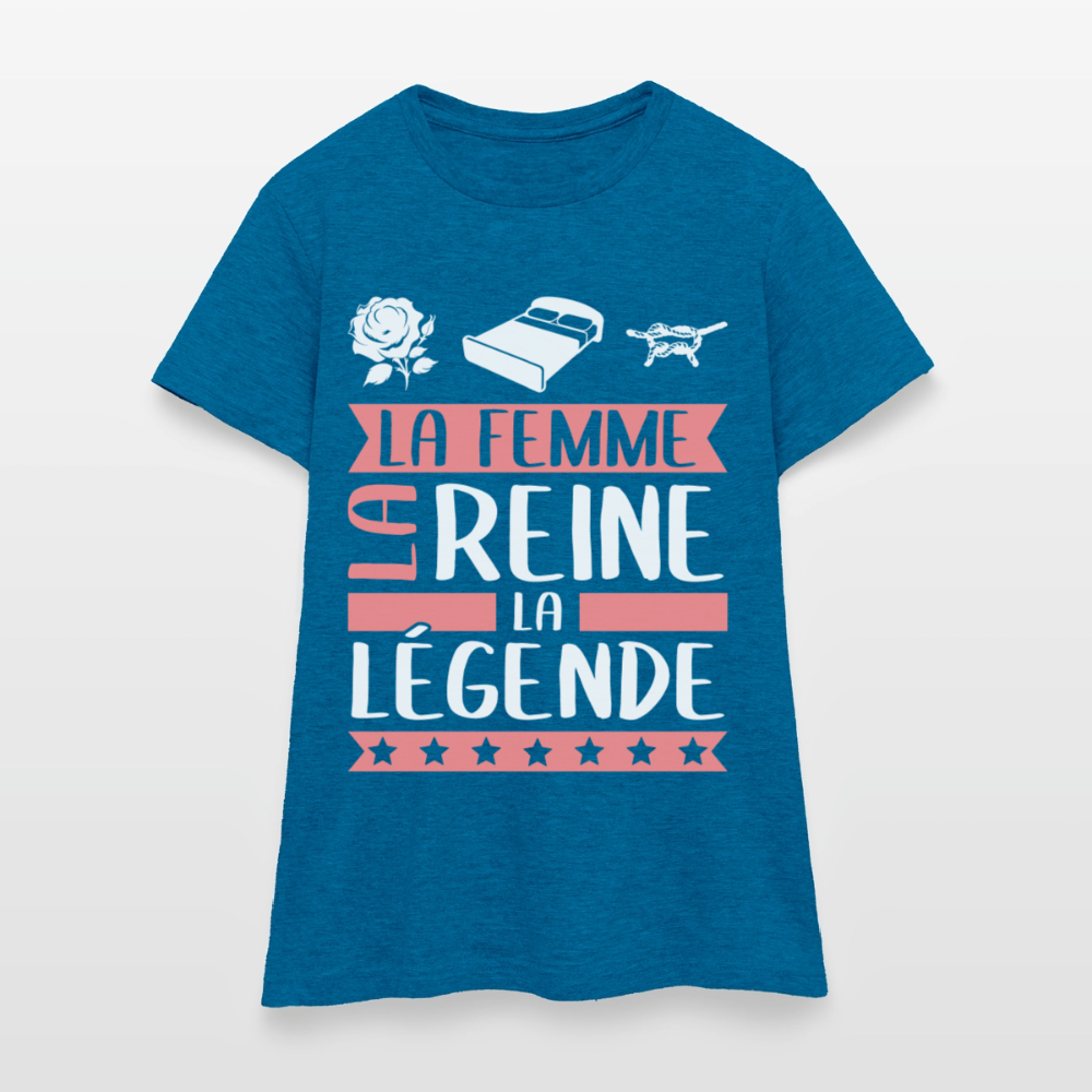 T-shirt femme Roseline rébus – La femme, la reine, la légende - bleu saphir antique chiné