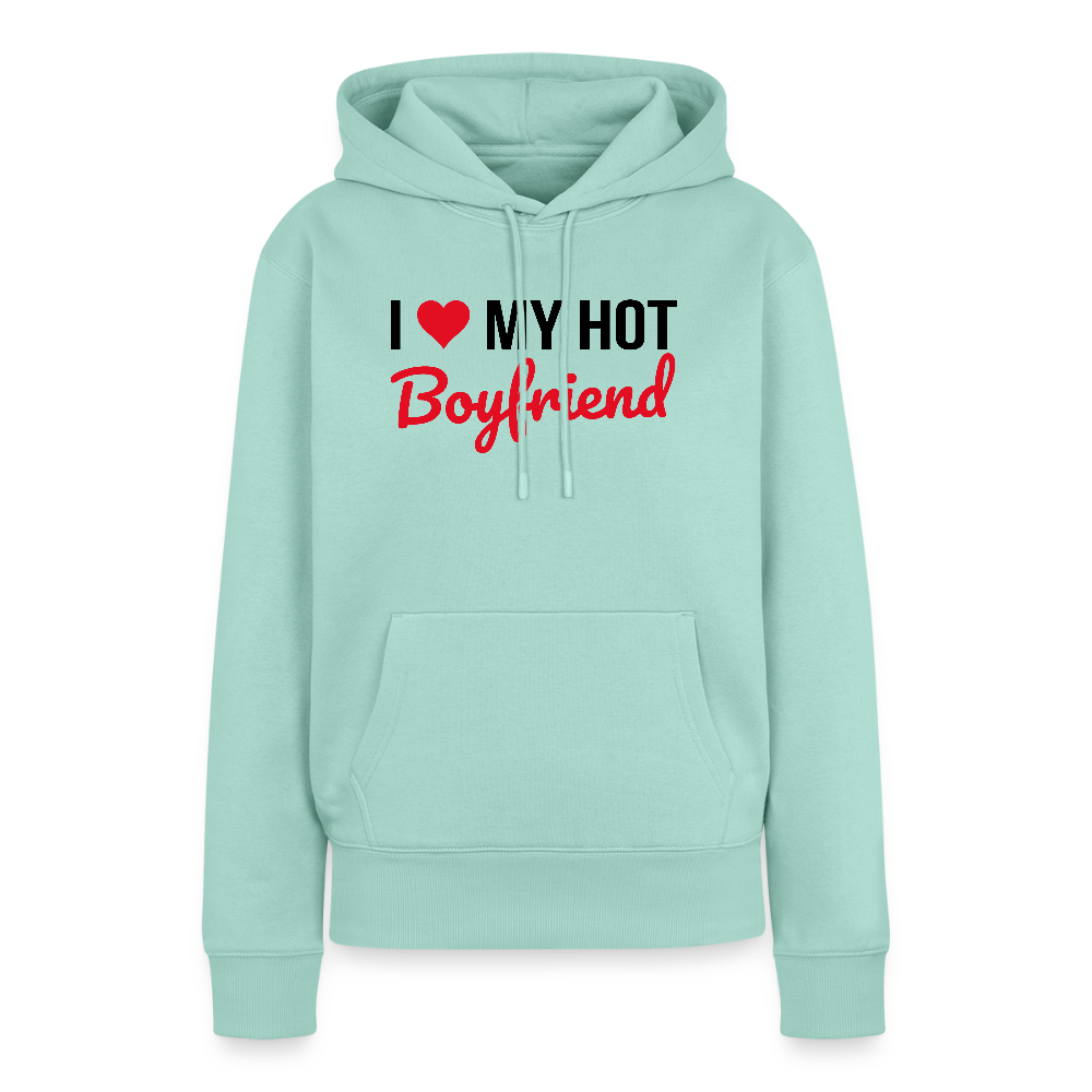 Sweat à Capuche Premium Bio Coloris Clair Femme “I Love My Hot Boyfriend” – Idée cadeau Saint-Valentin - menthe 