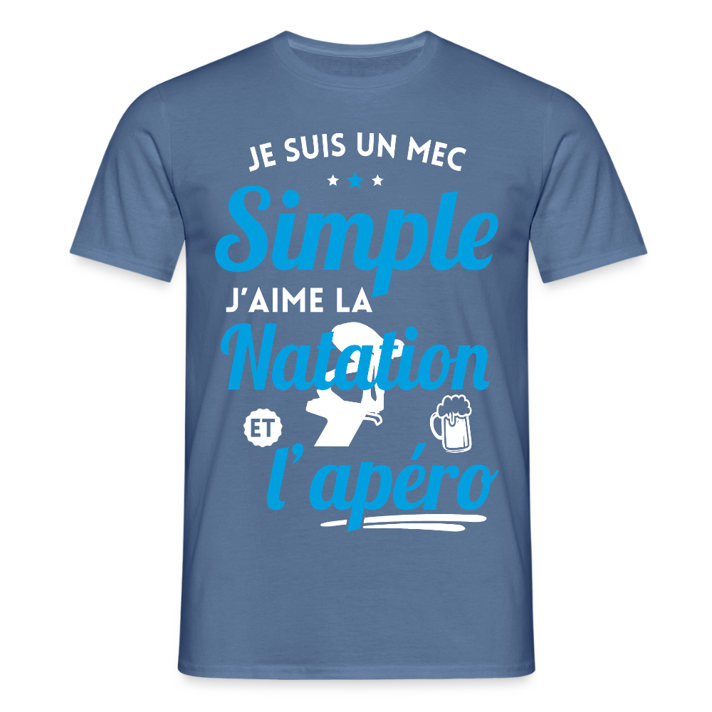 T-shirt Homme - J'aime la natation et l'apéro - bleu pigeon 