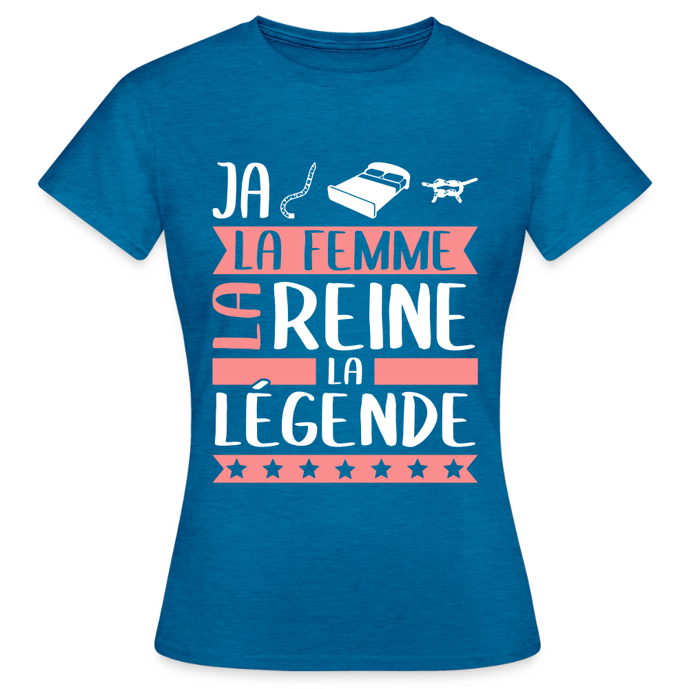 T-shirt femme Jacqueline rébus – La femme, la reine, la légende - bleu saphir antique chiné