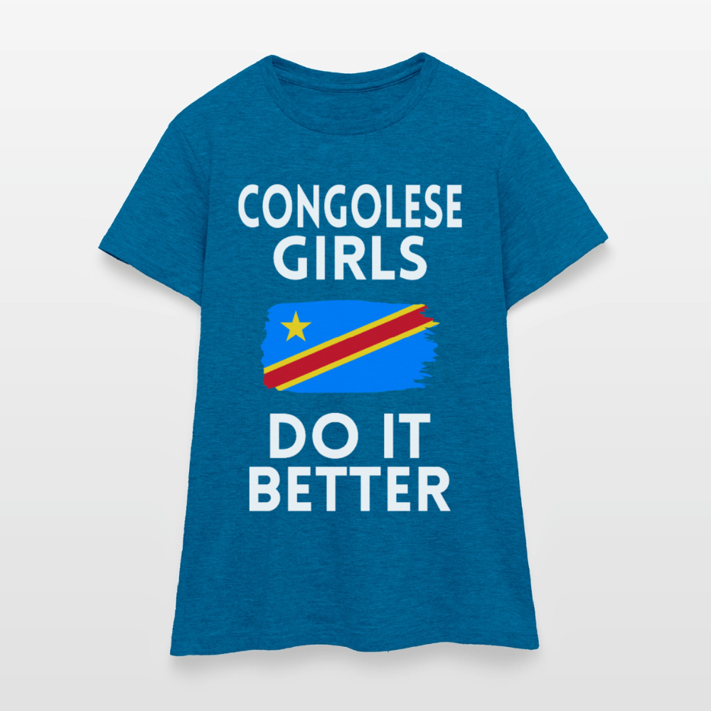 T-shirt femme - Congolese Girls Do It Better - RDC - bleu saphir antique chiné