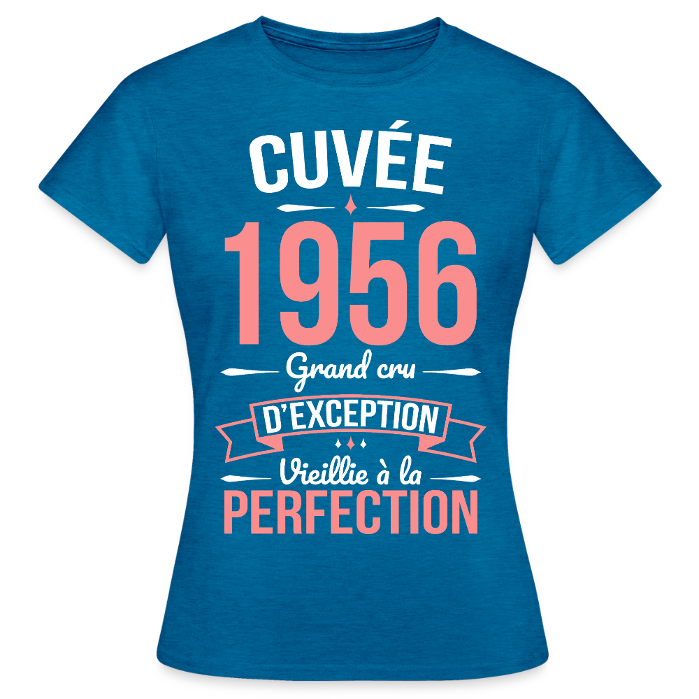 T-shirt anniversaire femme 70 ans – Cuvée 1956, Grand cru d’exception - bleu saphir antique chiné