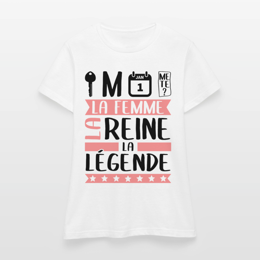 T-shirt femme coloris clair Clémence en rébus – La femme, la reine, la légende - blanc