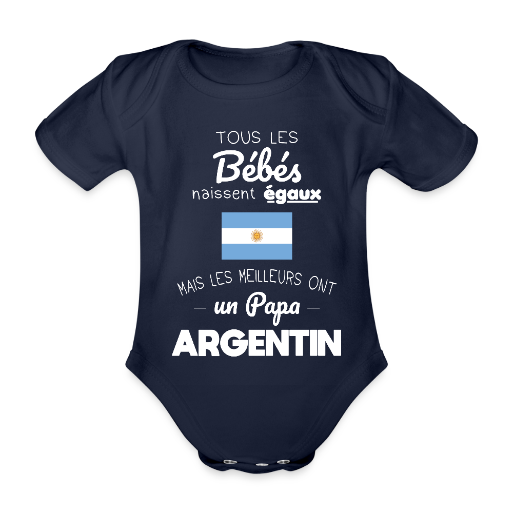 Body Bébé bio manches courtes - Les Meilleurs Ont Un Papa Argentin - marine foncé
