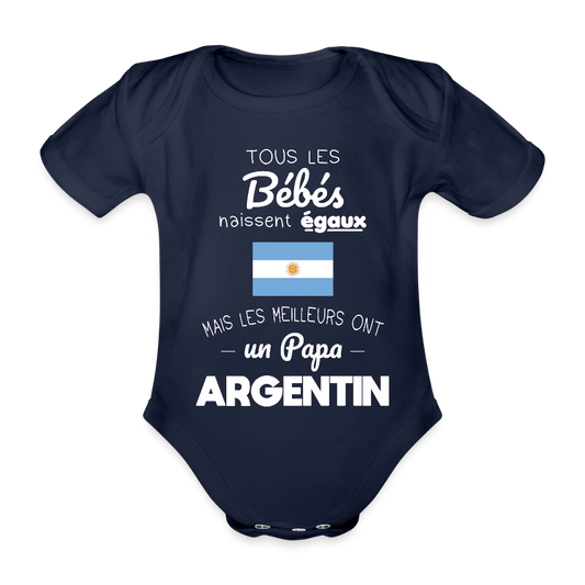 Body Bébé bio manches courtes - Les Meilleurs Ont Un Papa Argentin - marine foncé