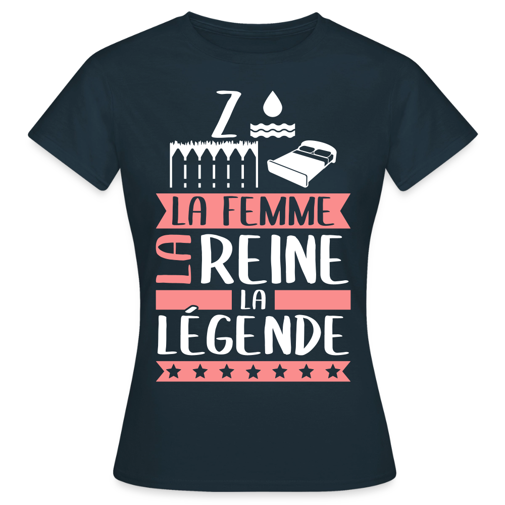 T-shirt femme Zoélie rébus – La femme, la reine, la légende - marine