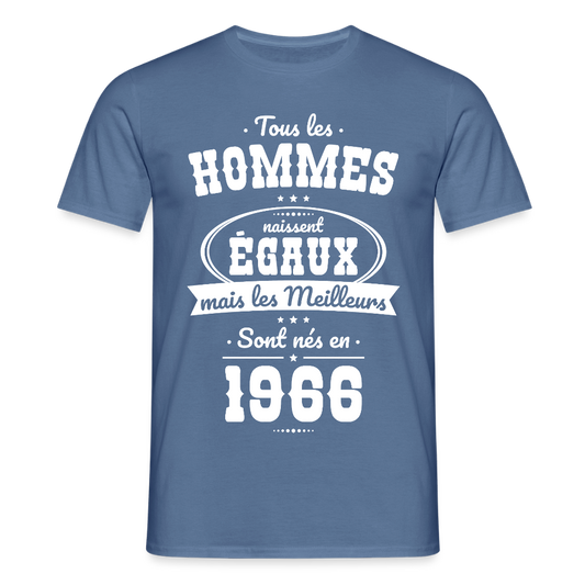 T-shirt anniversaire homme 60 ans – Les meilleurs sont nés en 1966 - bleu pigeon 