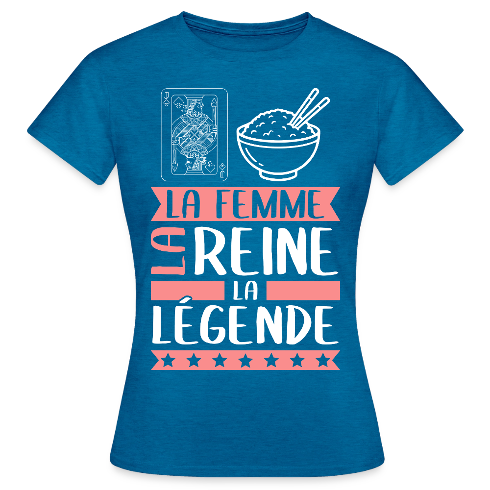 T-shirt femme Valérie rébus – La femme, la reine, la légende - bleu saphir antique chiné