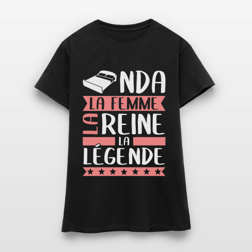 T-shirt femme Linda rébus – La femme, la reine, la légende - noir