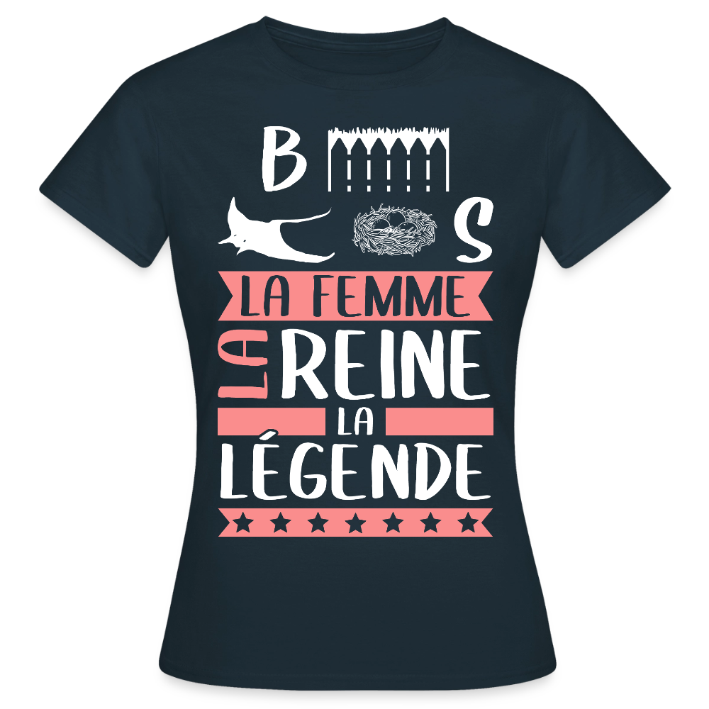 T-shirt femme Bérénice rébus – La femme, la reine, la légende - marine