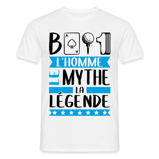 T-shirt homme coloris clair Bastien rébus – L’homme, le mythe, la légende - blanc