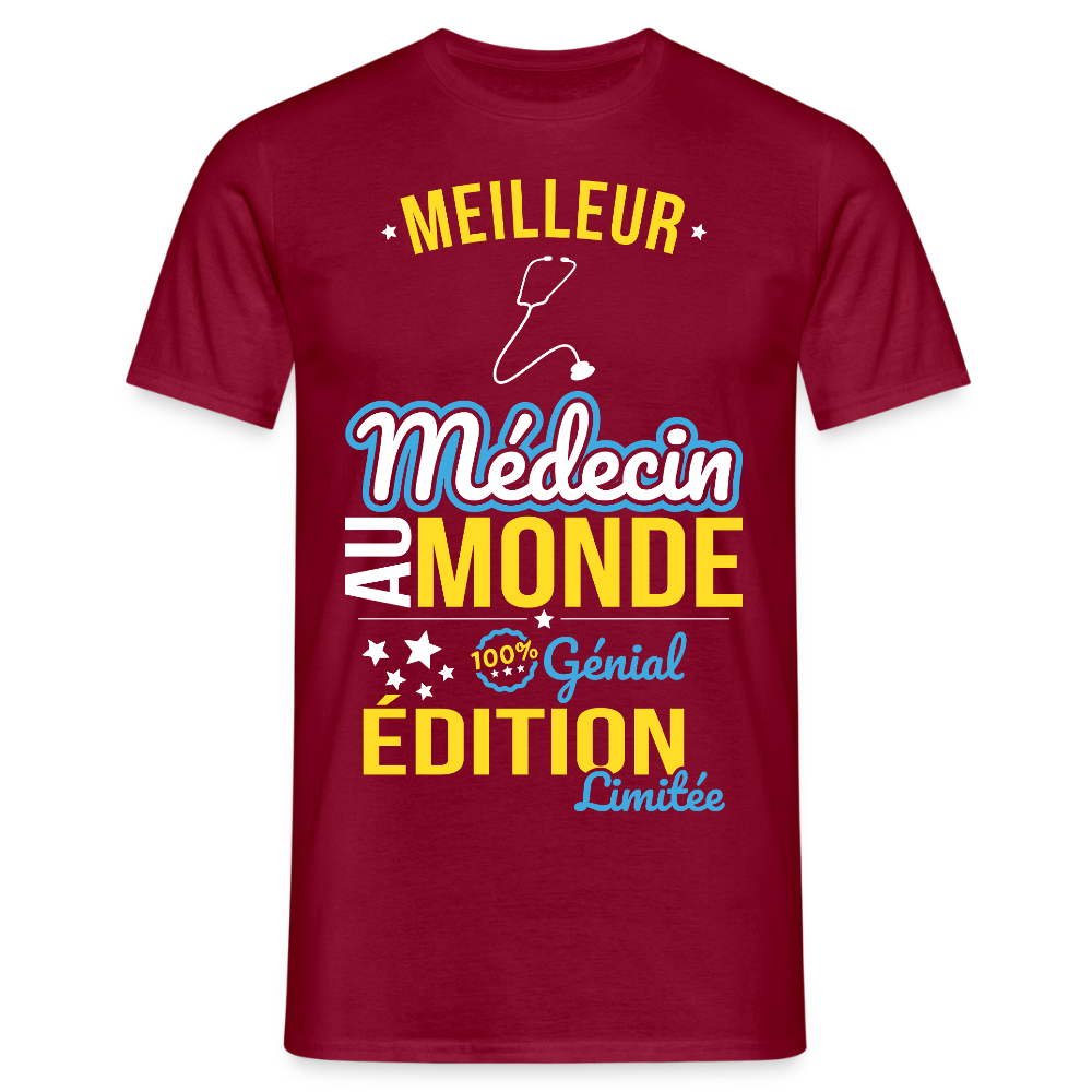 T-shirt Homme - Meilleur Médecin au monde - 100% génial - rouge brique