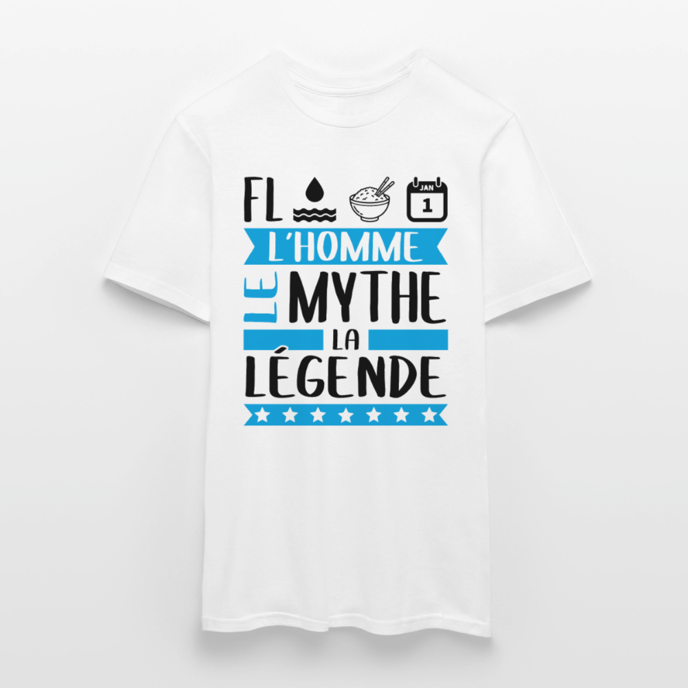 T-shirt homme coloris clair Florian en rébus – L’homme, le mythe, la légende - blanc