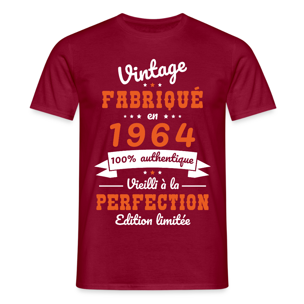 T-shirt Homme - Anniversaire 61 Ans - Vintage Fabriqué en 1964 - rouge brique