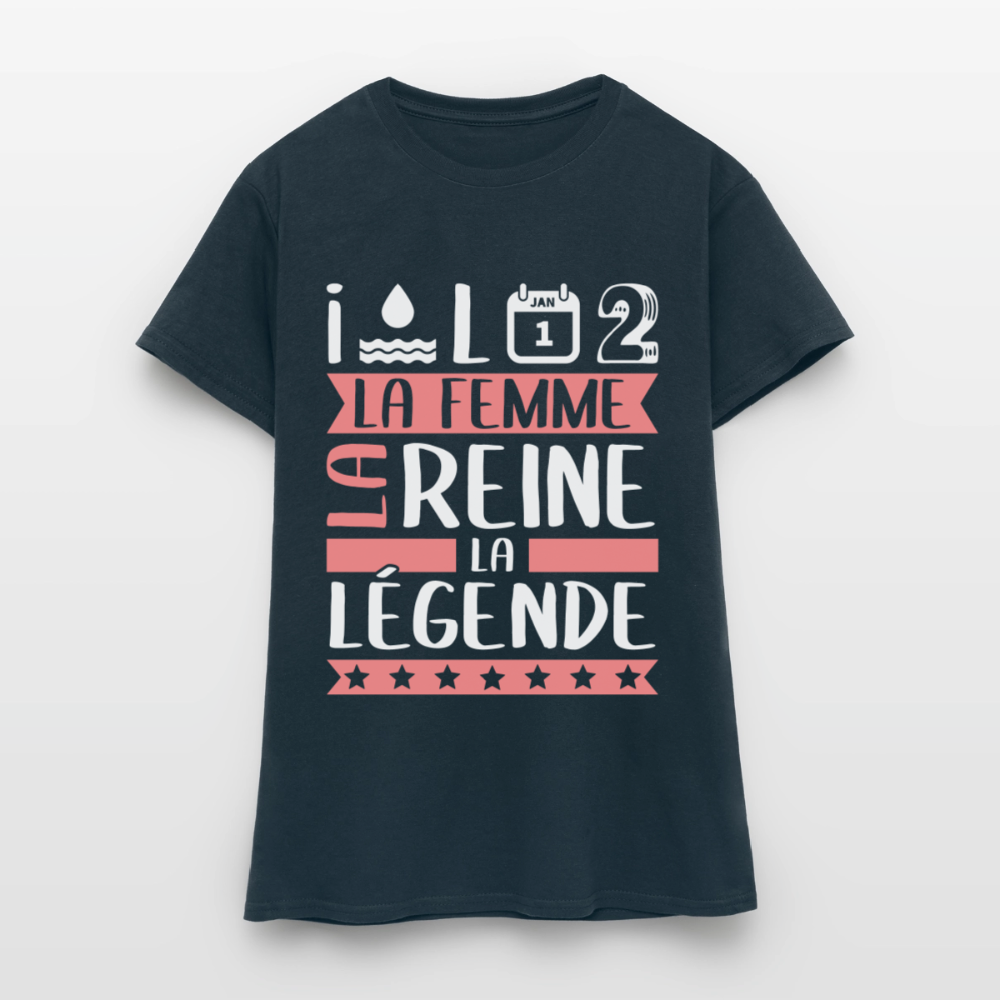T-shirt femme Yolande rébus – La femme, la reine, la légende - marine