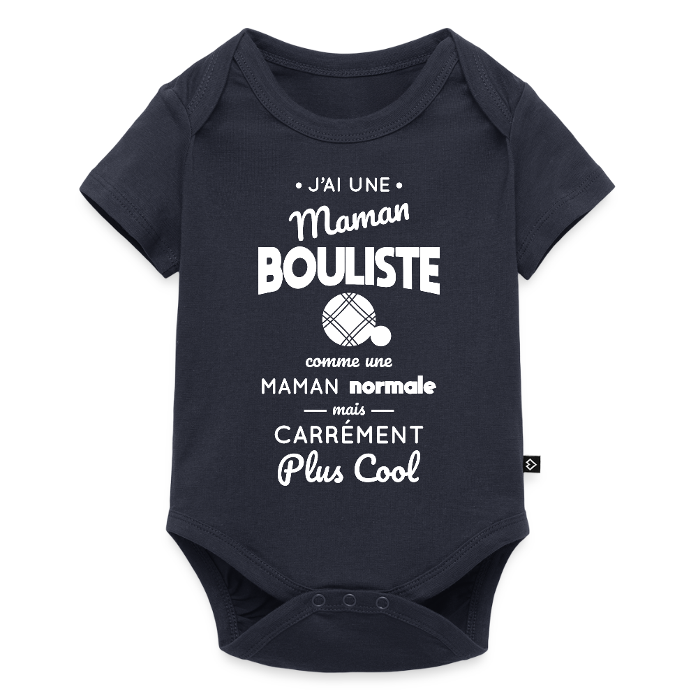 Body Bébé bio manches courtes - J'ai une maman bouliste - bleu marine