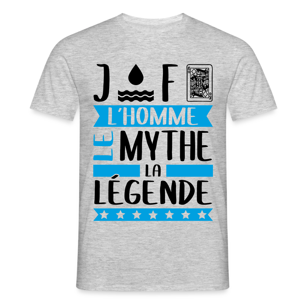 T-shirt homme coloris clair Geoffroy en rébus – L’homme, le mythe, la légende - gris chiné