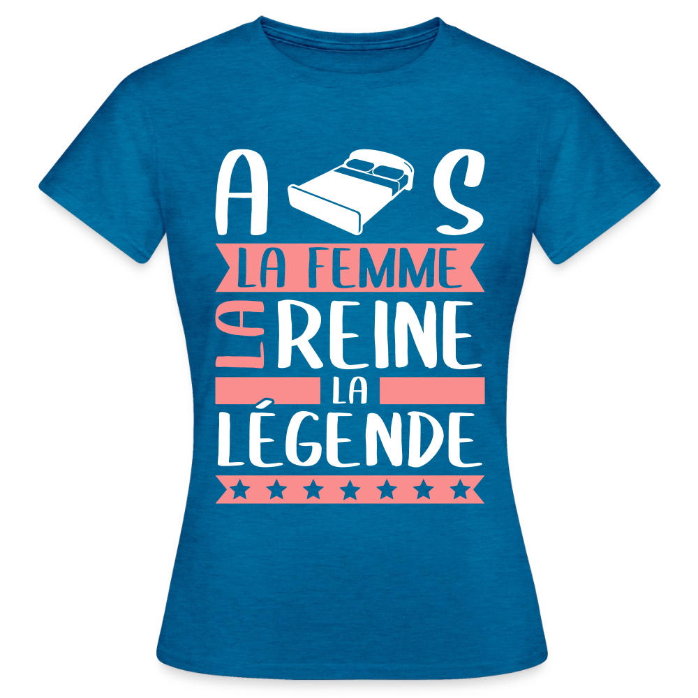 T-shirt femme Alice rébus – La femme, la reine, la légende - bleu saphir antique chiné