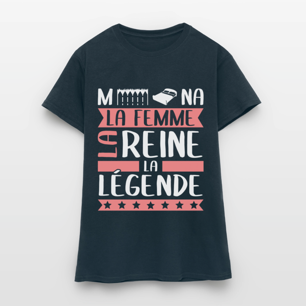 T-shirt femme Mélina rébus – La femme, la reine, la légende - marine