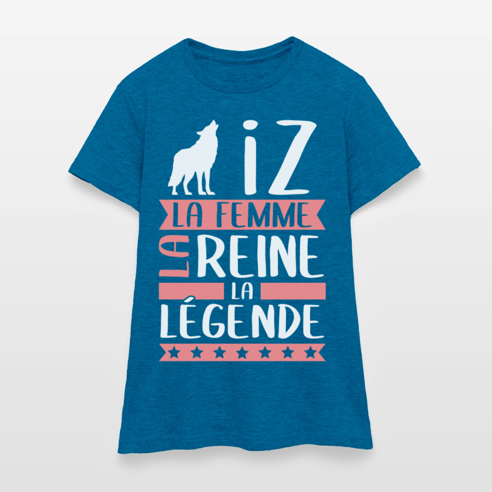 T-shirt femme Louise rébus – La femme, la reine, la légende - bleu saphir antique chiné