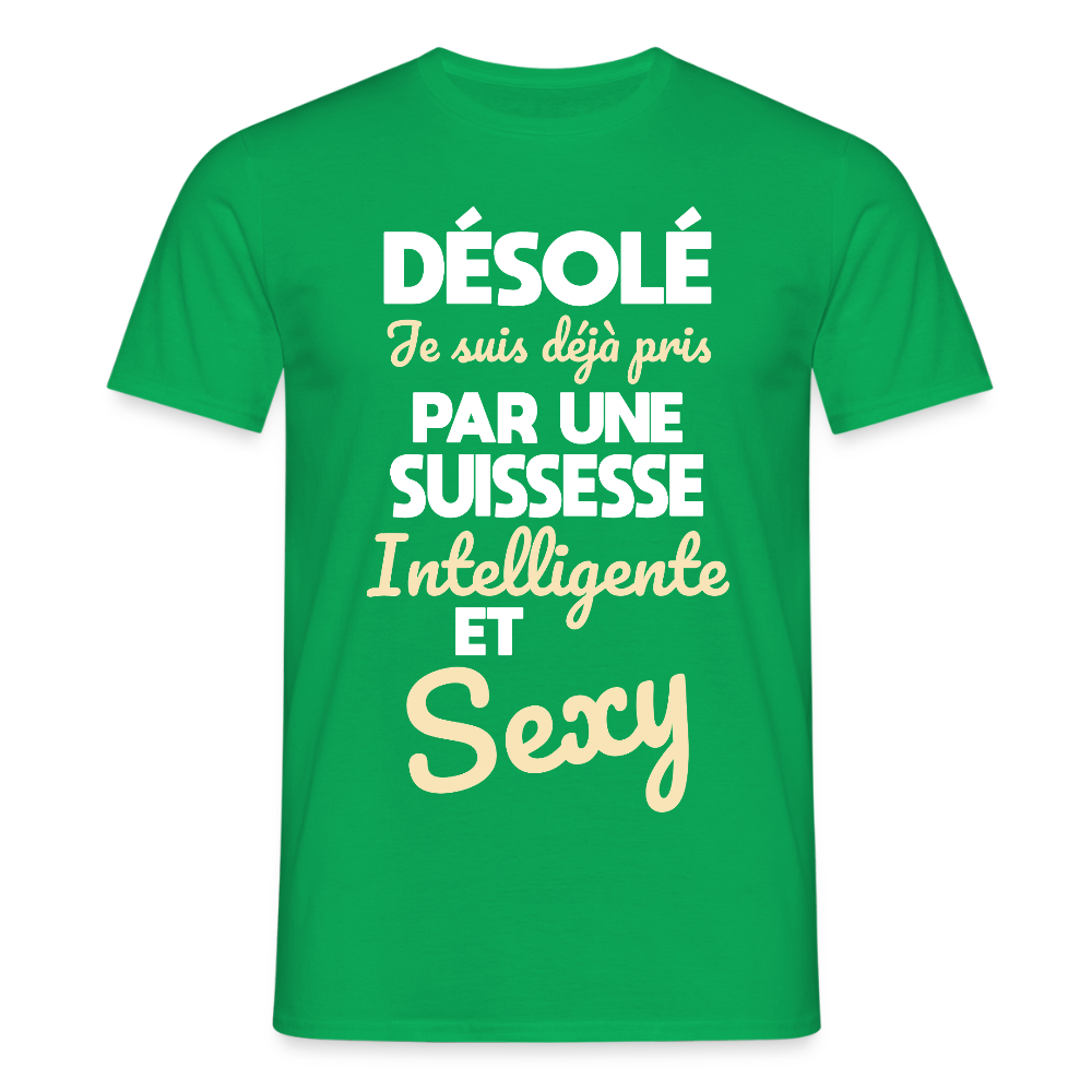 T-shirt Homme -  Je suis déjà pris par une Suissesse intelligente et sexy - vert