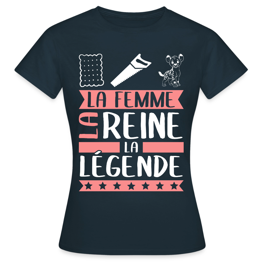 T-shirt femme Lucienne rébus – La femme, la reine, la légende - marine