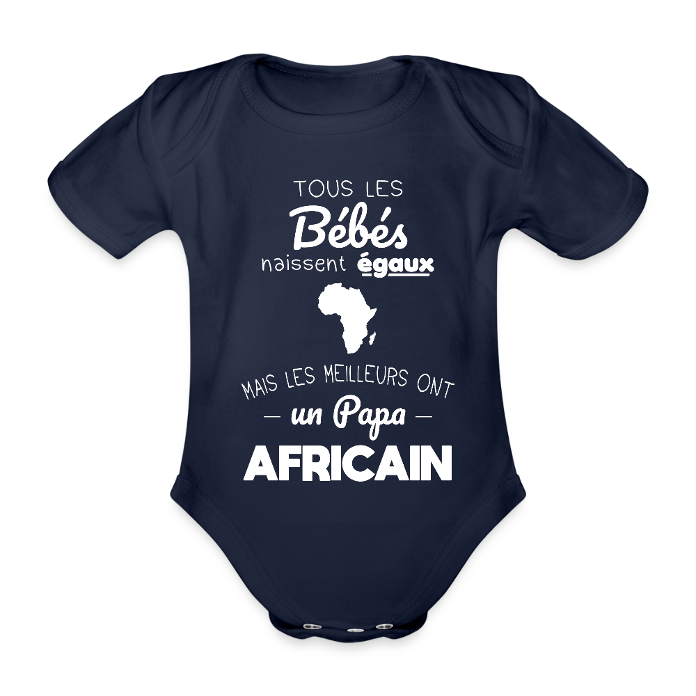 Body Bébé bio manches courtes - Les Meilleurs Ont Un Papa Africain - marine foncé