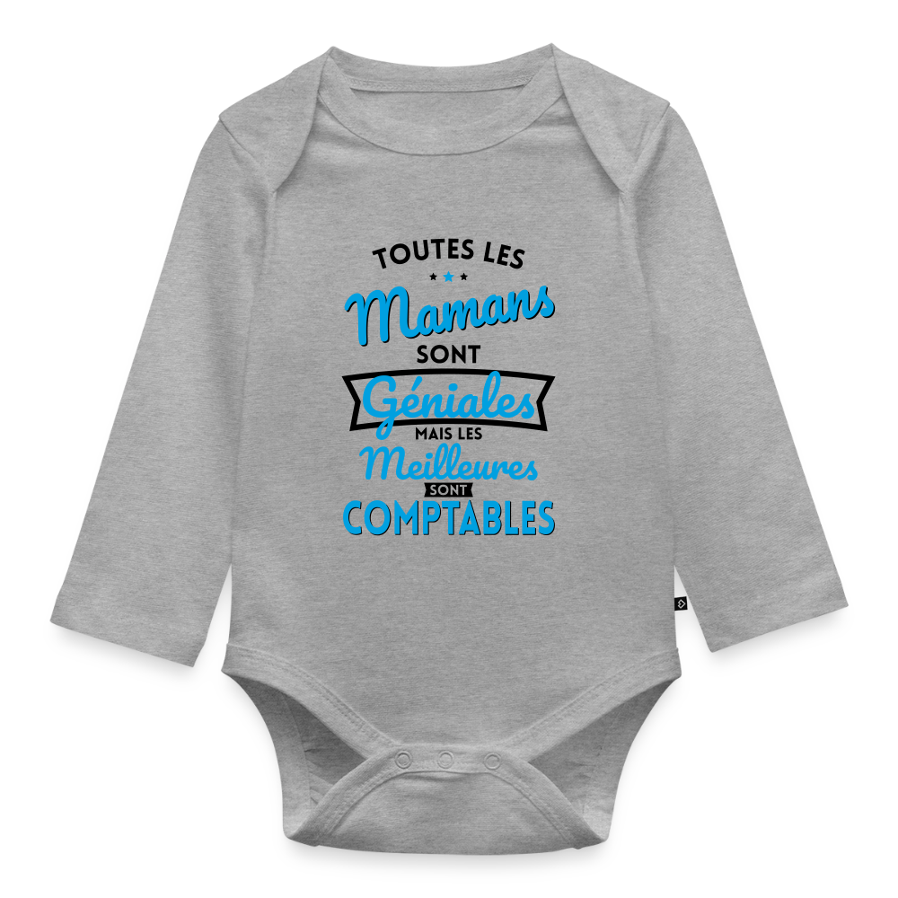 Body Bébé bio manches longues - Mamans géniales - Les meilleures sont comptables - gris chiné