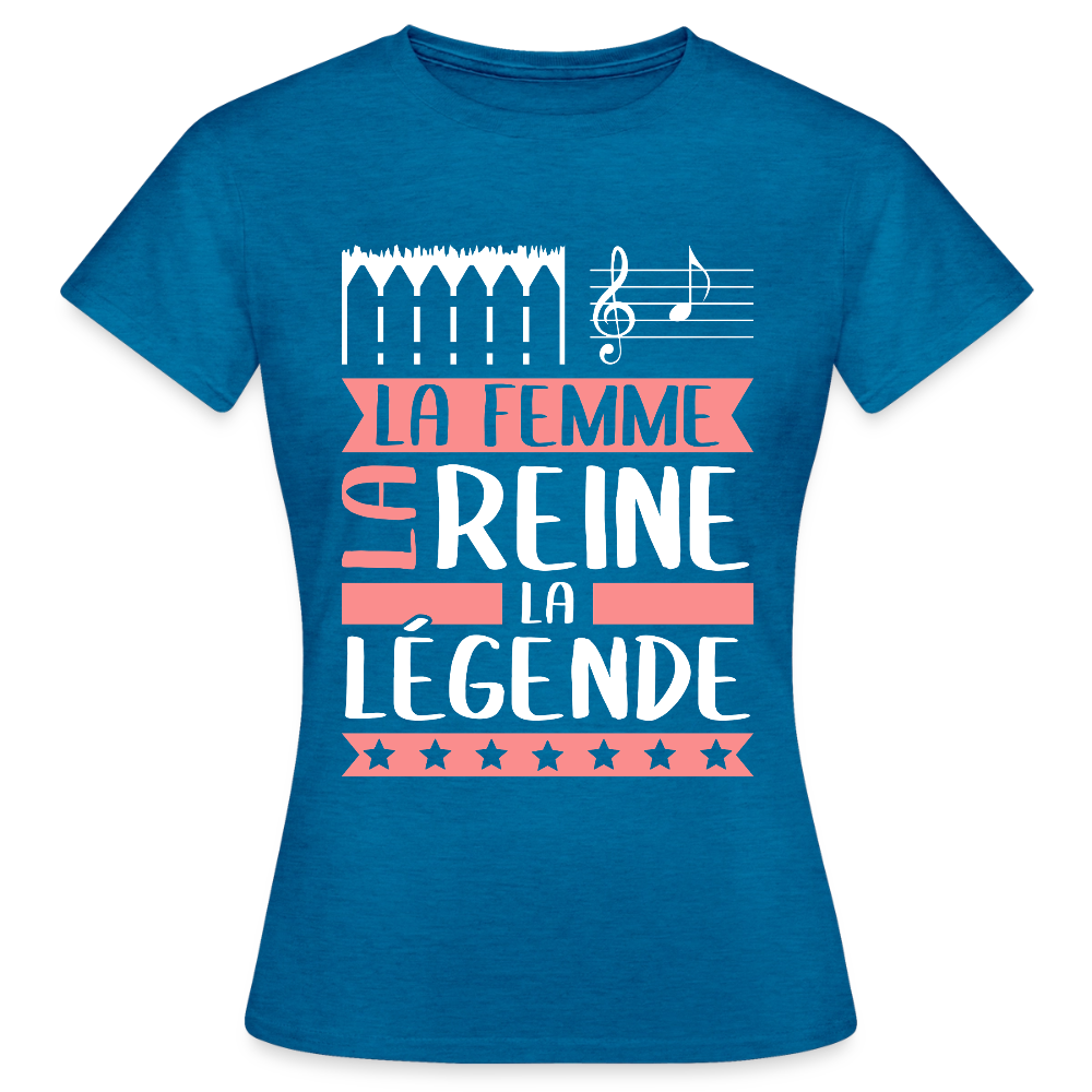 T-shirt femme Ella rébus – La femme, la reine, la légende - bleu saphir antique chiné