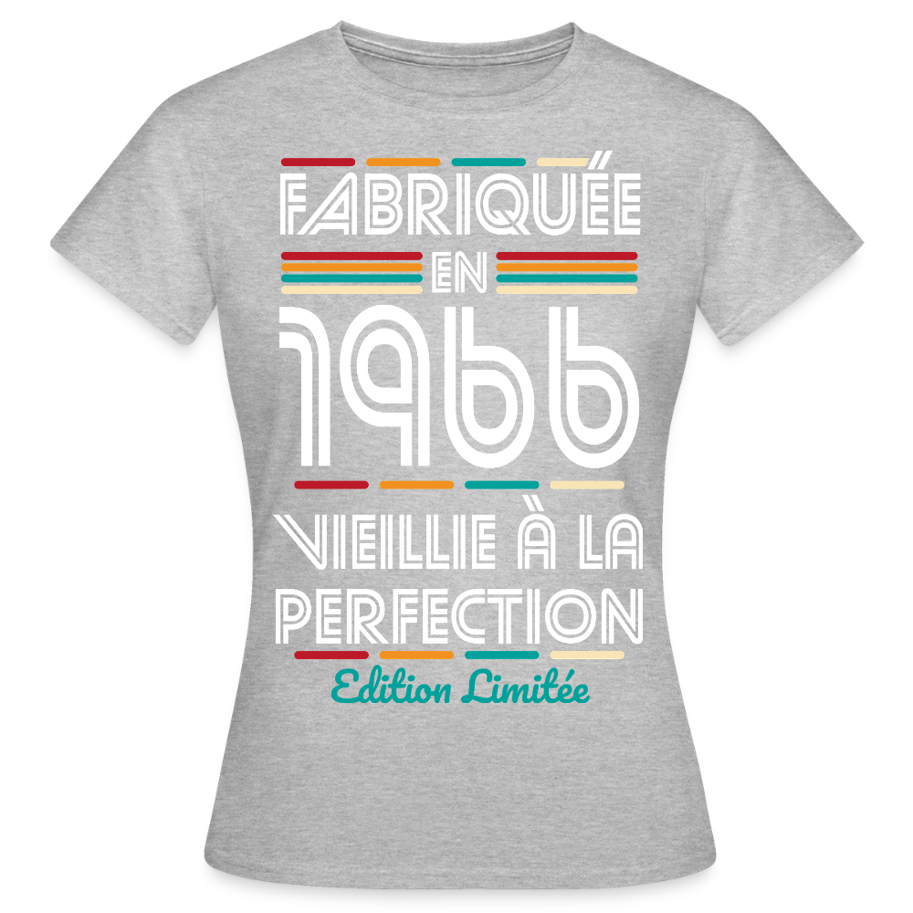 T-shirt anniversaire femme 60 ans – Fabriquée en 1966, Vieillie à la Perfection - gris chiné