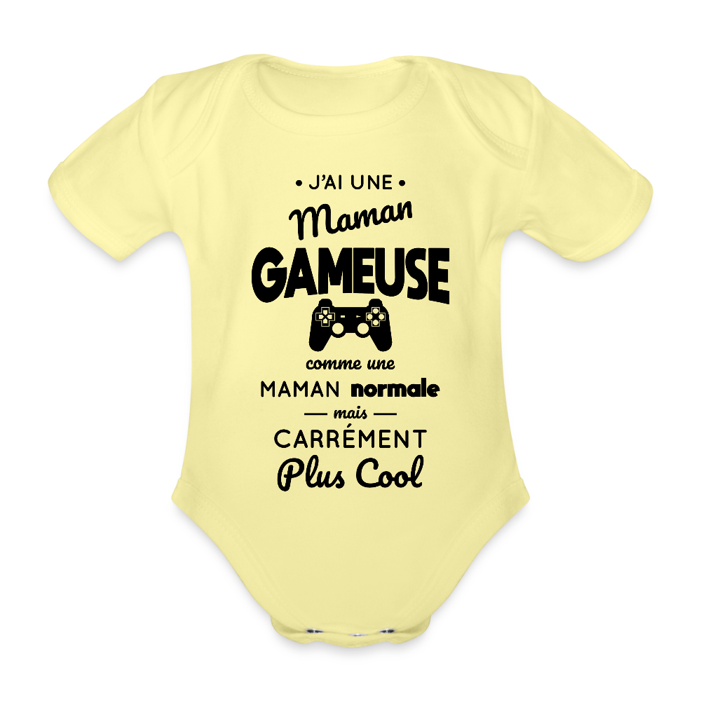 Body Bébé bio manches courtes - J'ai une maman gameuse - jaune délavé
