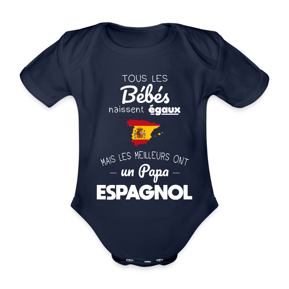 Body Bébé bio manches courtes - Les Meilleurs Ont Un Papa Espagnol - marine foncé