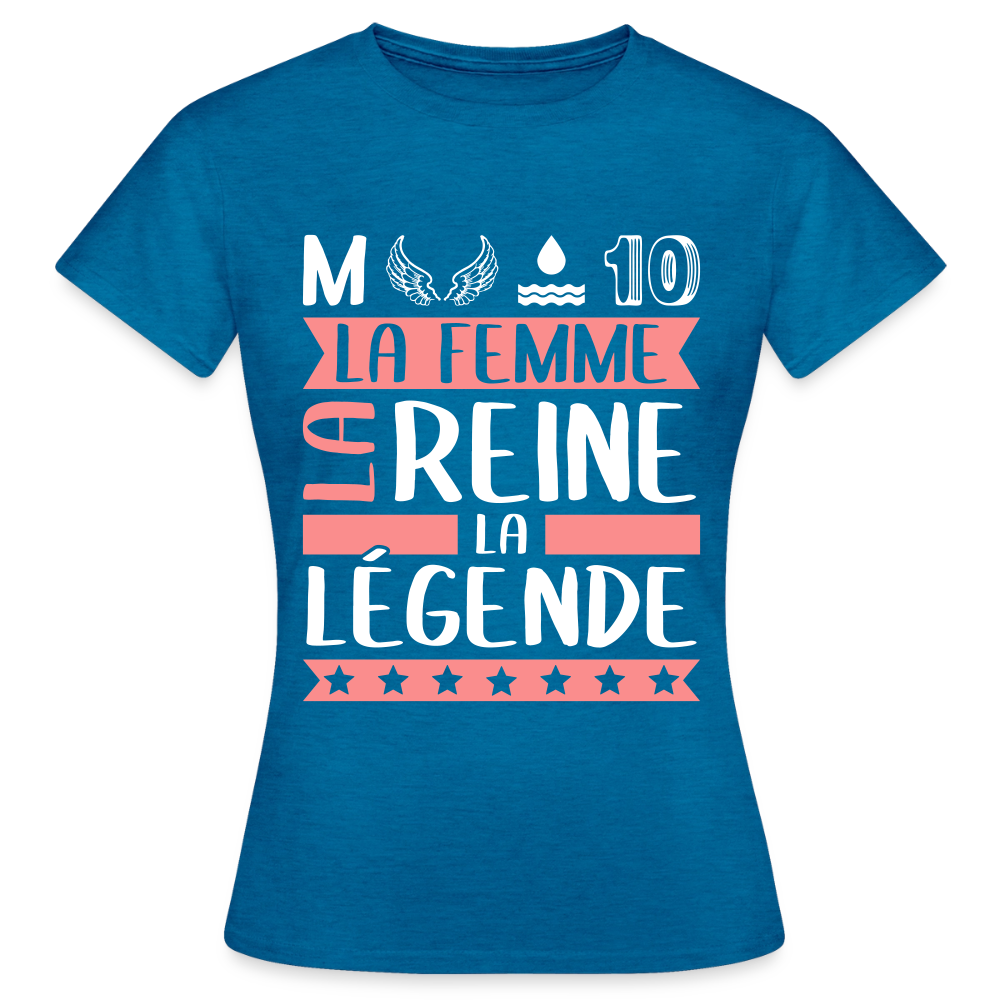 T-shirt femme Mélodie rébus – La femme, la reine, la légende - bleu saphir antique chiné