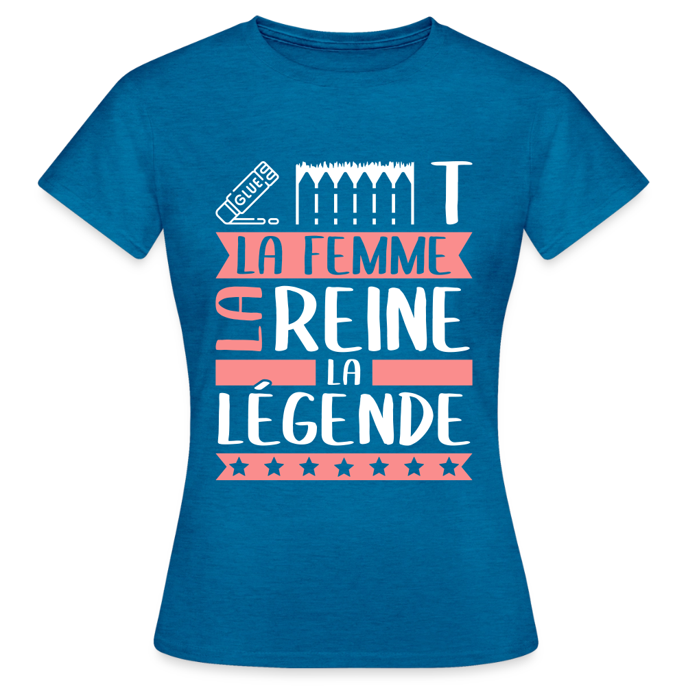 T-shirt femme Colette rébus – La femme, la reine, la légende - bleu saphir antique chiné