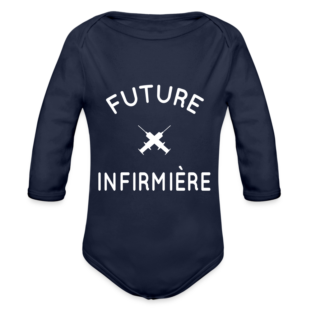 Body Bébé bio manches longues - Future infirmière - marine foncé