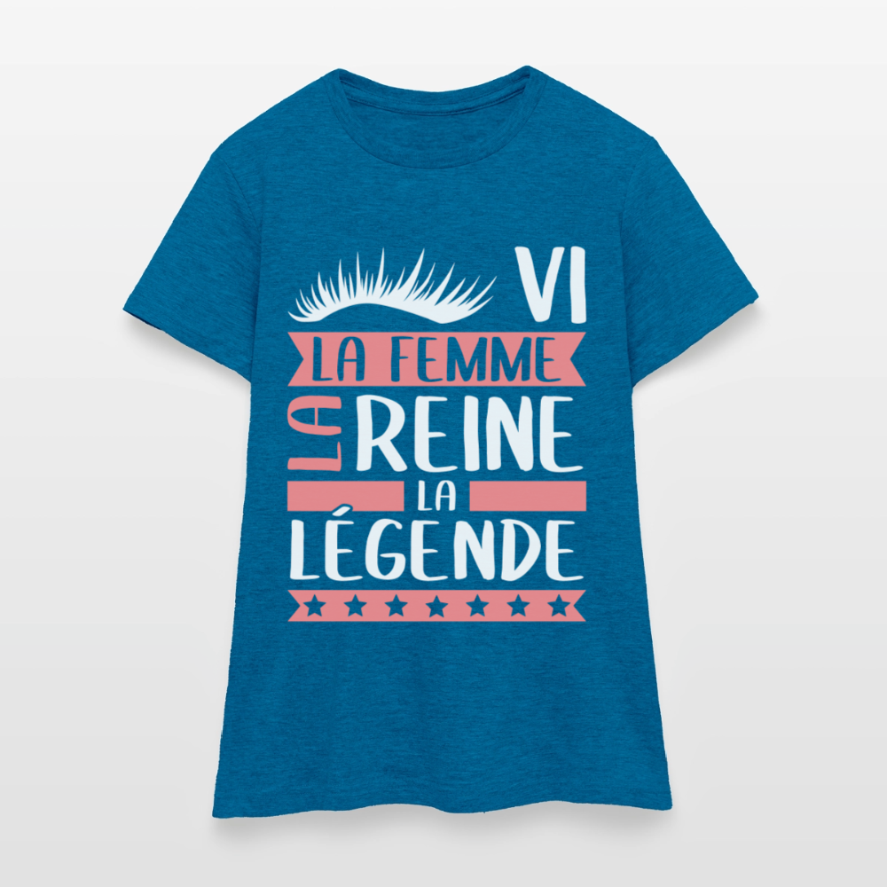 T-shirt femme Sylvie rébus – La femme, la reine, la légende - bleu saphir antique chiné
