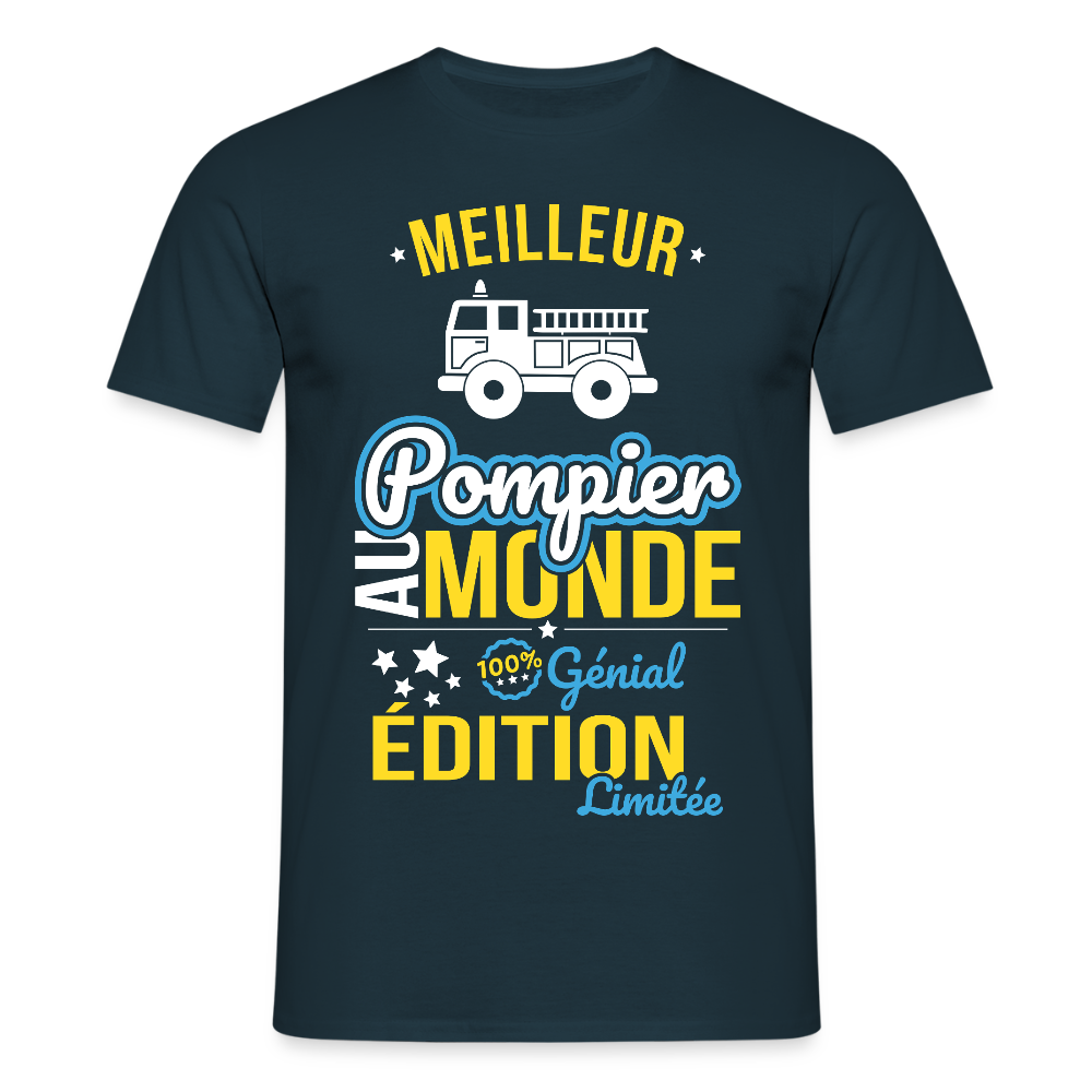 T-shirt Homme - Meilleur Pompier au monde - 100% génial - marine