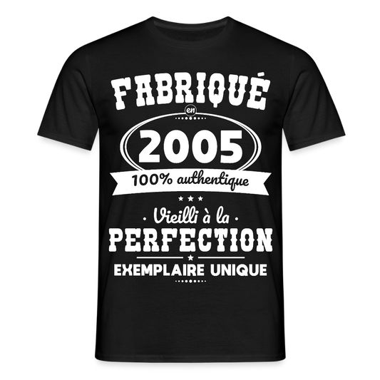 T-shirt Homme - Anniversaire 20 Ans - Fabriqué en 2005 - noir